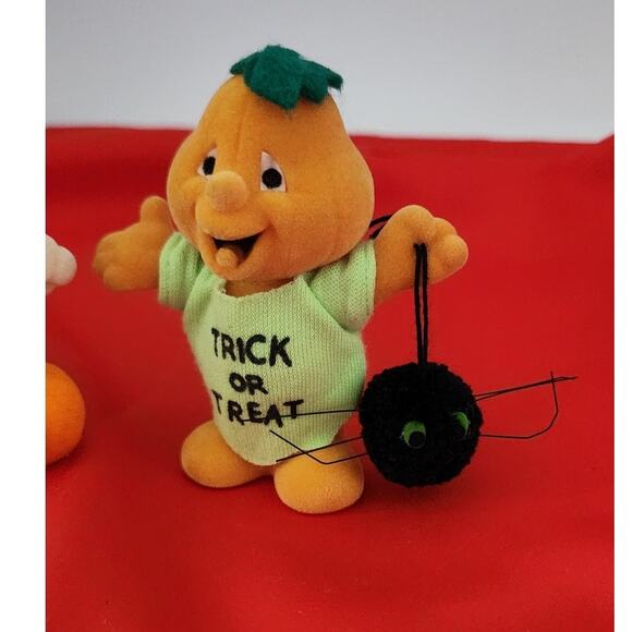Applause Set‎ of 2 Halloween flocked 4" figures "Ghost" and "Pumpkin" - Picture 1 of 8